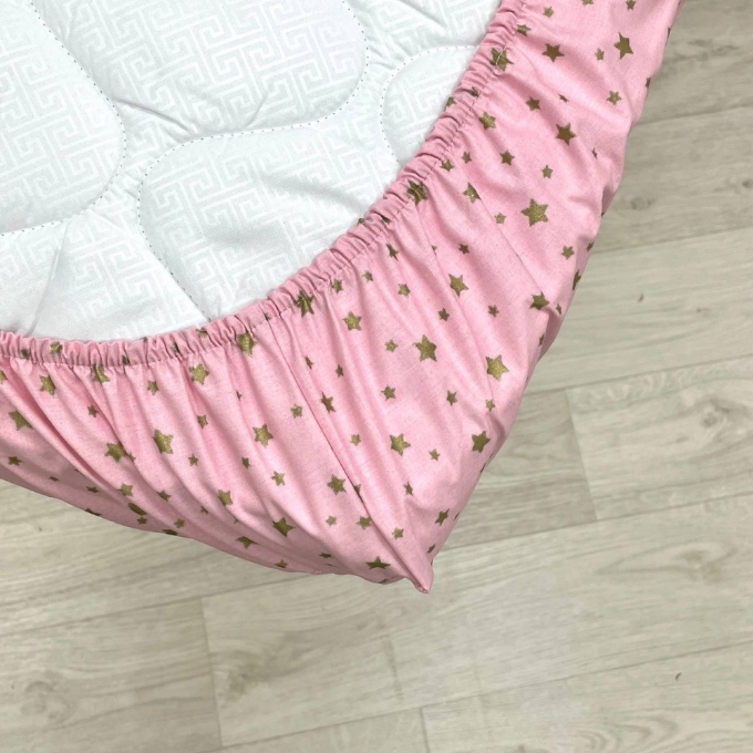 Husa saltea patuț bebe copii din bumbac 120 x 60 cm, Stelute aurii (1)